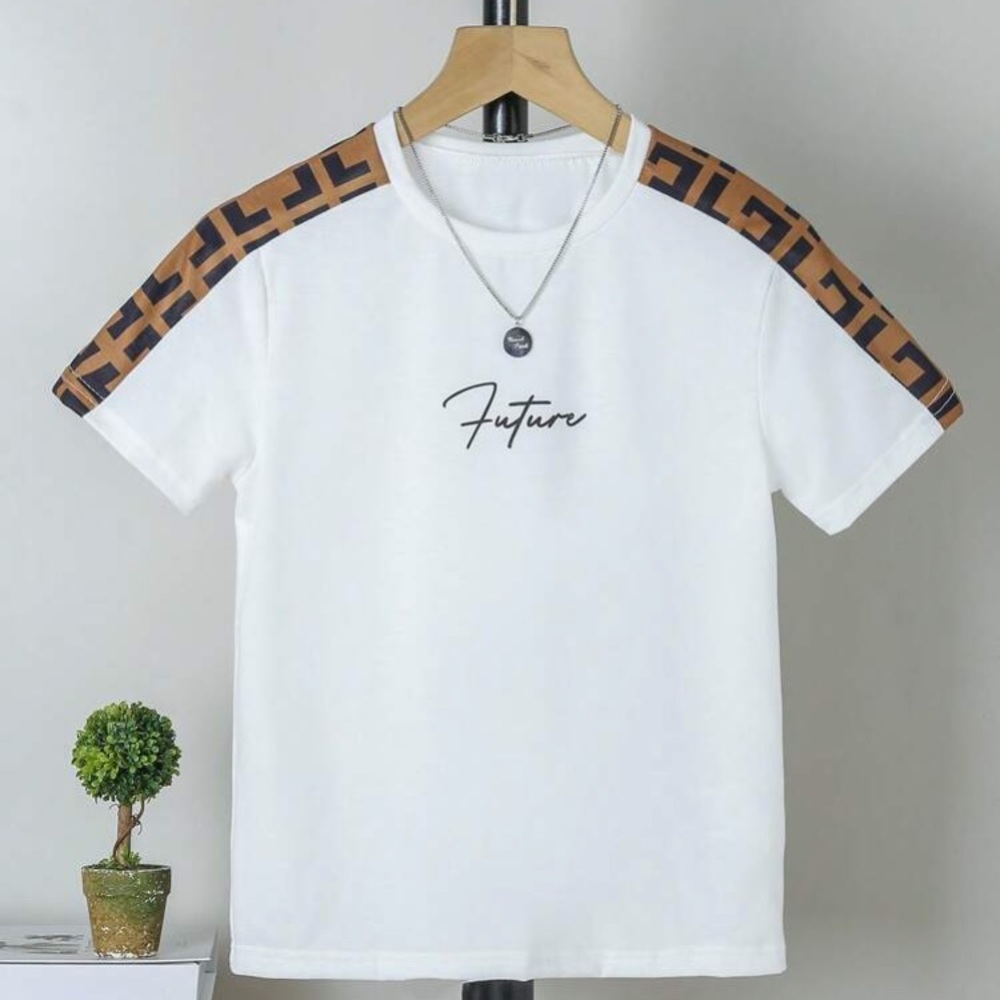 Geo Print Letter Graphic Contrast Side Seam Tee